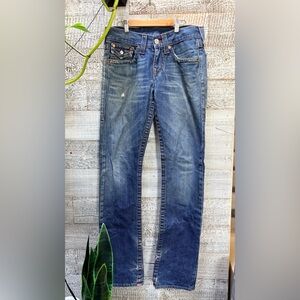 True Religion | Straight Leg Distressed Medium Wash Denim Jeans - Men's 28/33